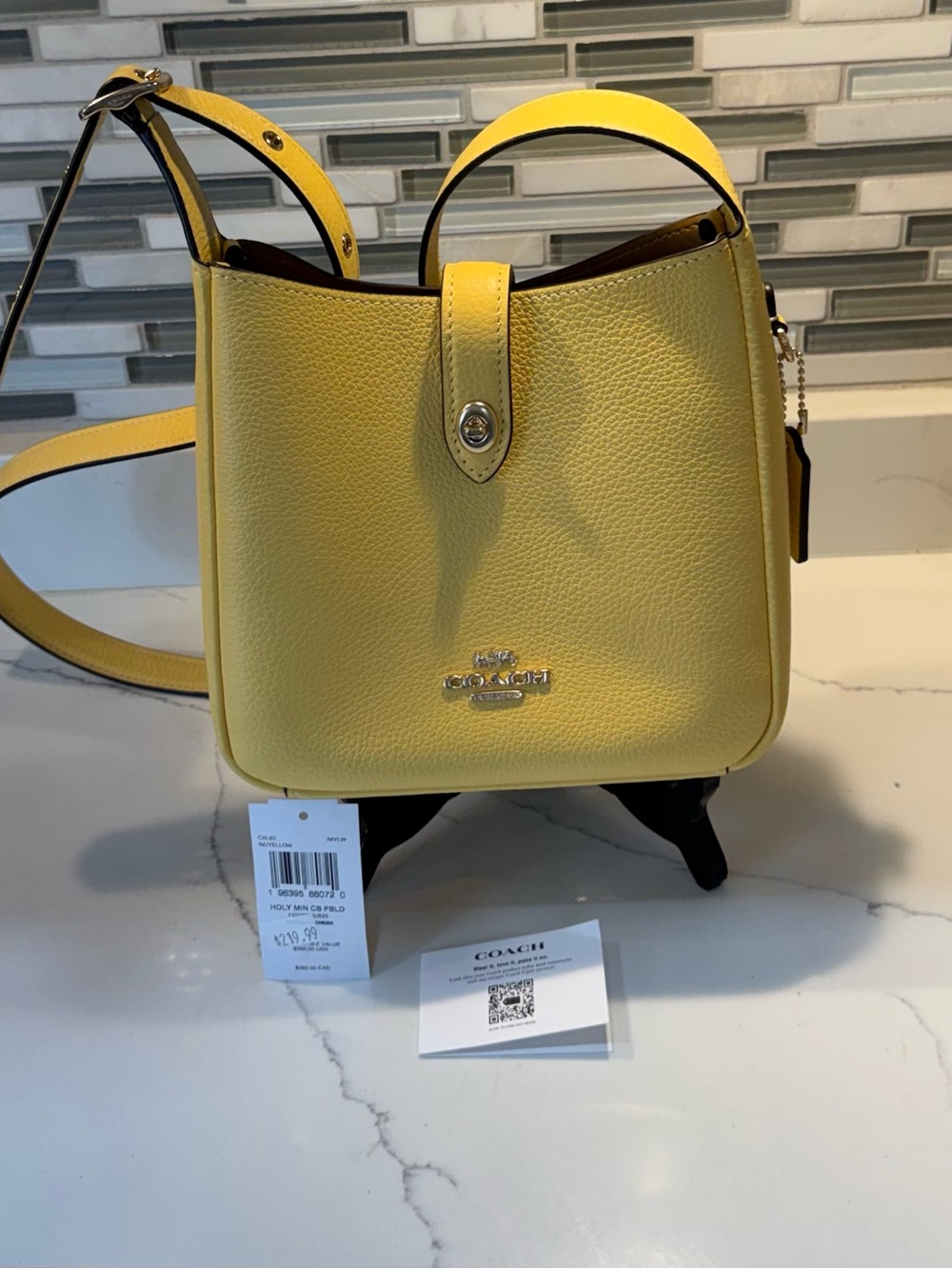 Coach Yellow Hadley Mini Pebbled Leather Crossbody Bucket Bag